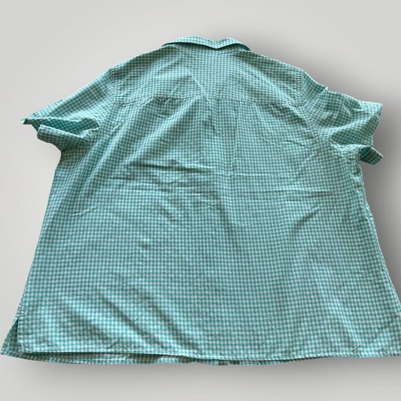 Blair Women's M Green White Checked Floral Embroidery Button Up Shirt - Picture 12 of 14